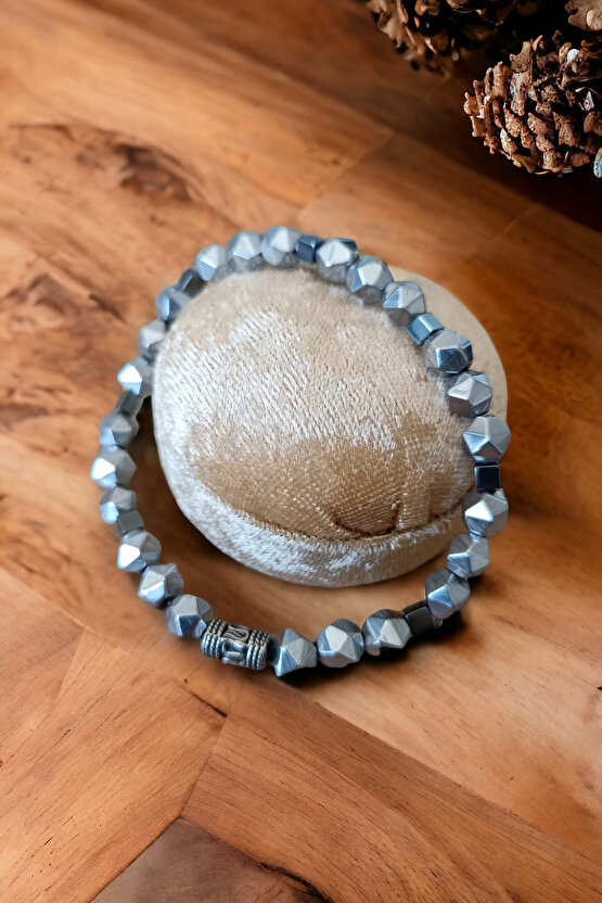 Hematit Bileklik Prizma Parlak Metal İnox Renk Kaliteli  Doğal Taş Bileklik