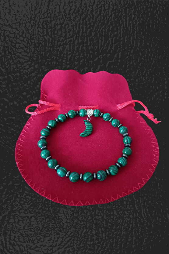 Malahit Taşı  Bileklik Doğal Orijinal Malahit Taşı Bileklik Hilal Taşlı Bileklik