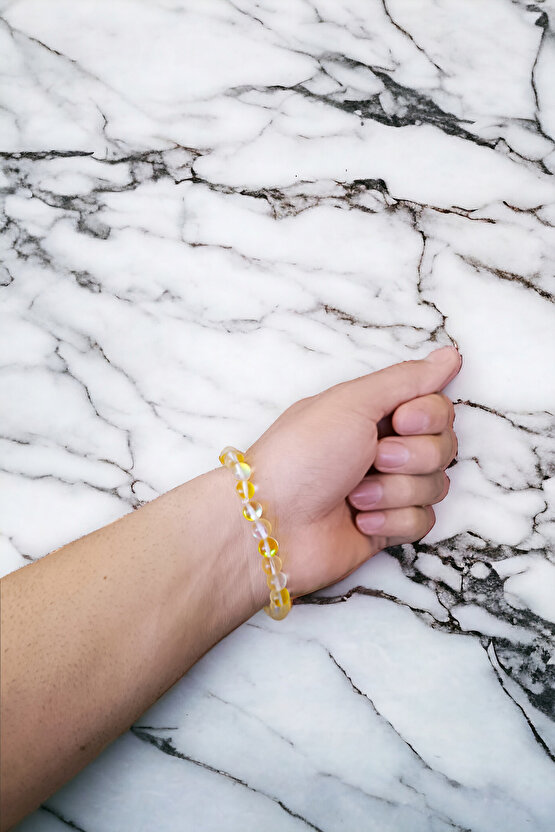 Sarı Termal Kuvars Bileklik Doğal Orijinal Parlak Model Dişil Enerji Bilekliği  İletişim Bilekliği