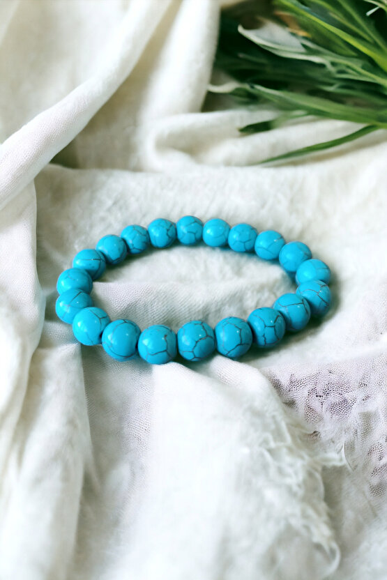 Turkuaz Firuze Taşı 10 mm Büyük Boy Kaliteli Orijianal Doğal Taş Bileklik