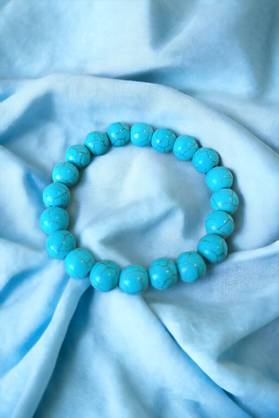 Turkuaz Firuze Taşı 10 mm Büyük Boy Kaliteli Orijianal Doğal Taş Bileklik