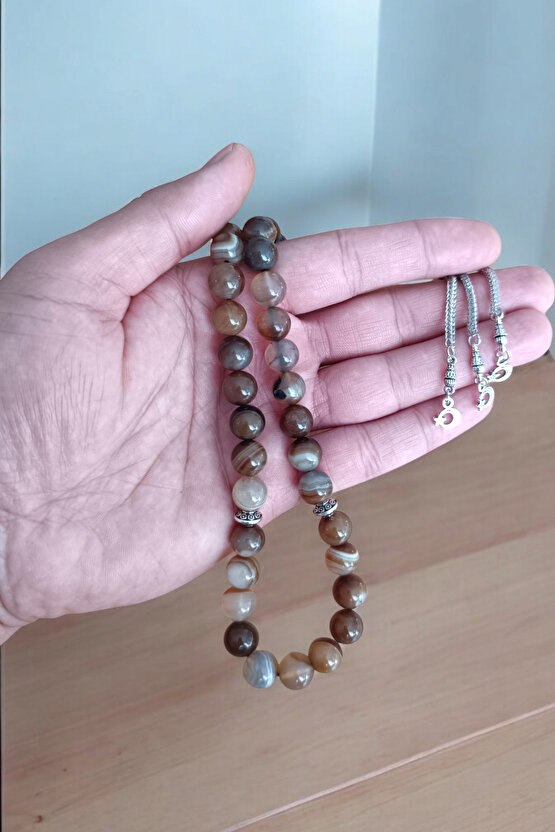 Akik Tesbih 33 Lük Tesbih Orijinal Doğal Taş Renk Atmaz 10 mm Gerçek Akik Taşı