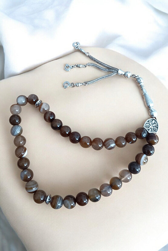 Akik Tesbih 33 Lük Tesbih Orijinal Doğal Taş Renk Atmaz 10 mm Gerçek Akik Taşı