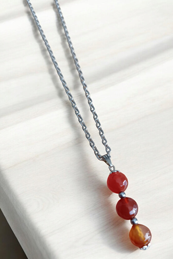 Faset Akik kolye kırmızı akik kolye  doğal taş kolye zincirli kadın kolye hediyelik kolye