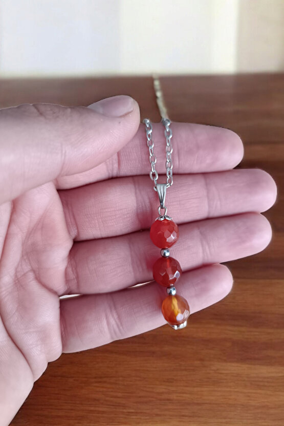 Faset Akik kolye kırmızı akik kolye  doğal taş kolye zincirli kadın kolye hediyelik kolye