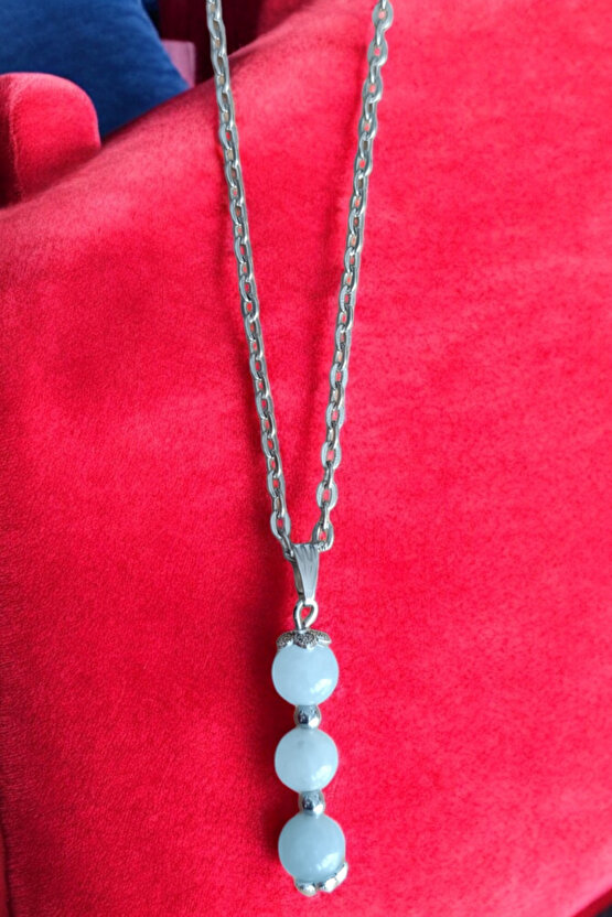 Akuamarin kolye doğal taş kolye zincirli kadın kolye hediyelik kolye
