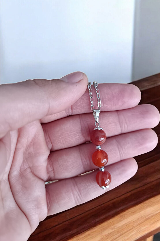 Kırmızı Akik kolye doğal taş kolye zincirli kadın kolye hediyelik kolye 10 mm