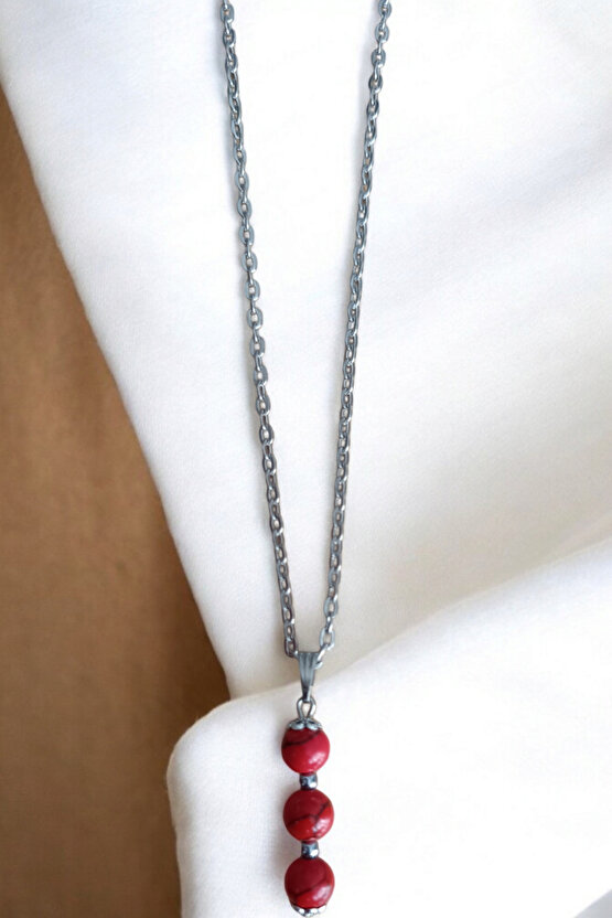 Kırmızı Firuze kolye Firuze taşı kolye doğal taş kolye zincirli kadın kolye hediyelik kolye