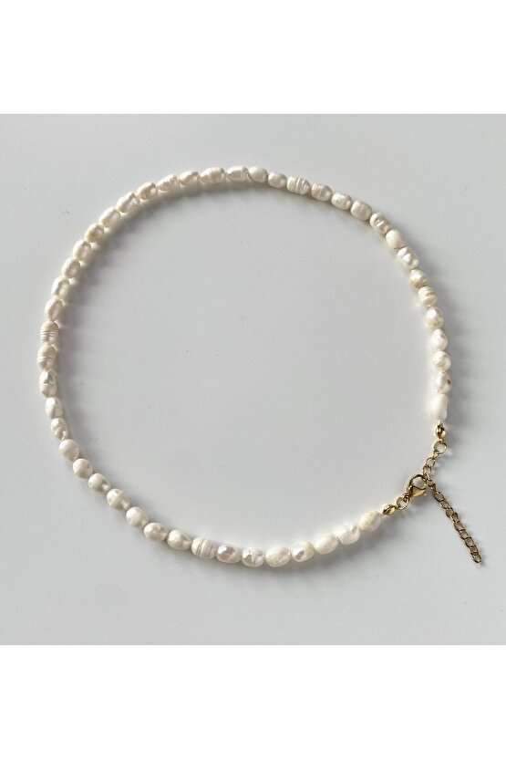 Doğal Tatlı Su Incisi Çelik Kolye, Amorf Gerçek Arpa Inci Kolye