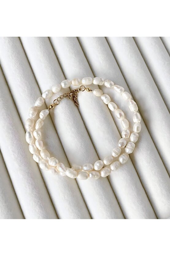 Doğal Tatlı Su Incisi Çelik Kolye, Amorf Gerçek Arpa Inci Kolye