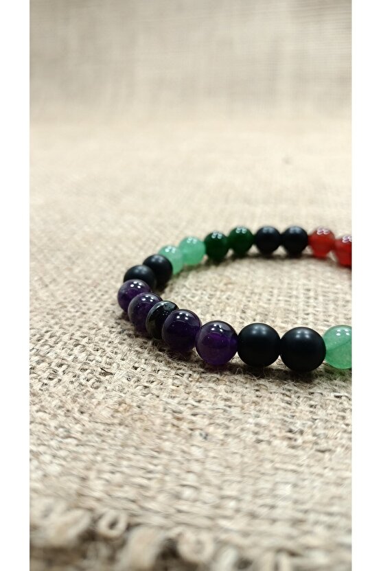 Mutluluk Bilekliği Ametist Mat Oniks Aventurin Yeşim Akik Taşı Doğaltaş Bileklik