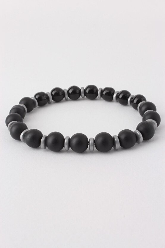 Oniks-hematit Doğal Taş Bileklik
