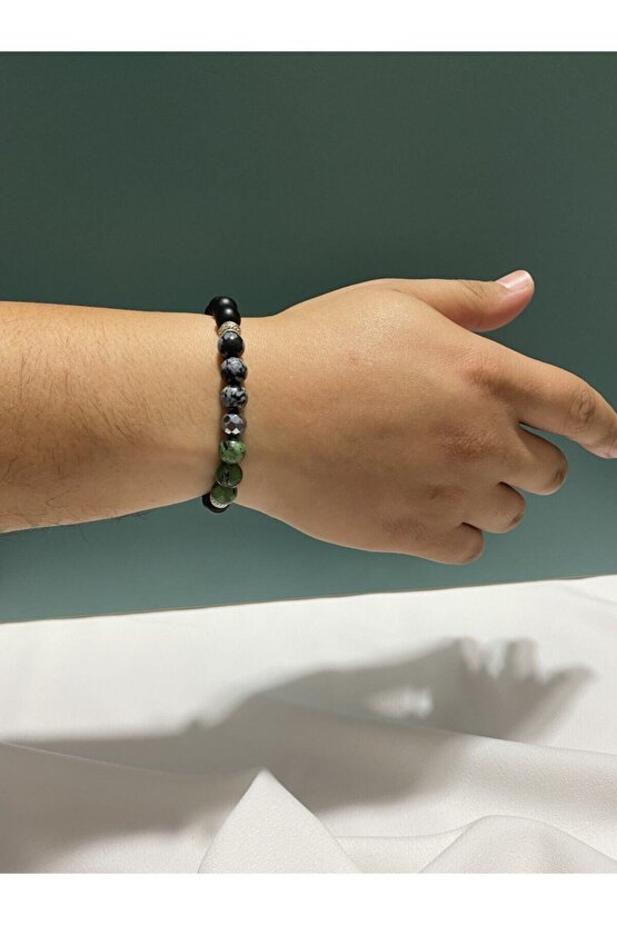 Anyolit, Terahertz, Kar Tanesi Obsidyen, Obsidyen - Daidalus Model Doğal Taş Bileklik