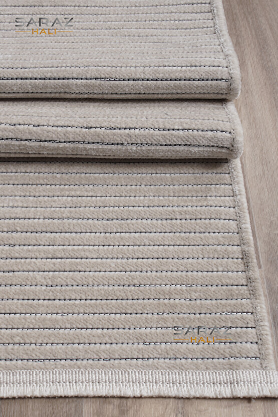 Dizayn Şönil Dokuma Kayma Yapmaz Makinede Yıkanabilir Leke Tutmaz Kesme Bohem Kilim Krem