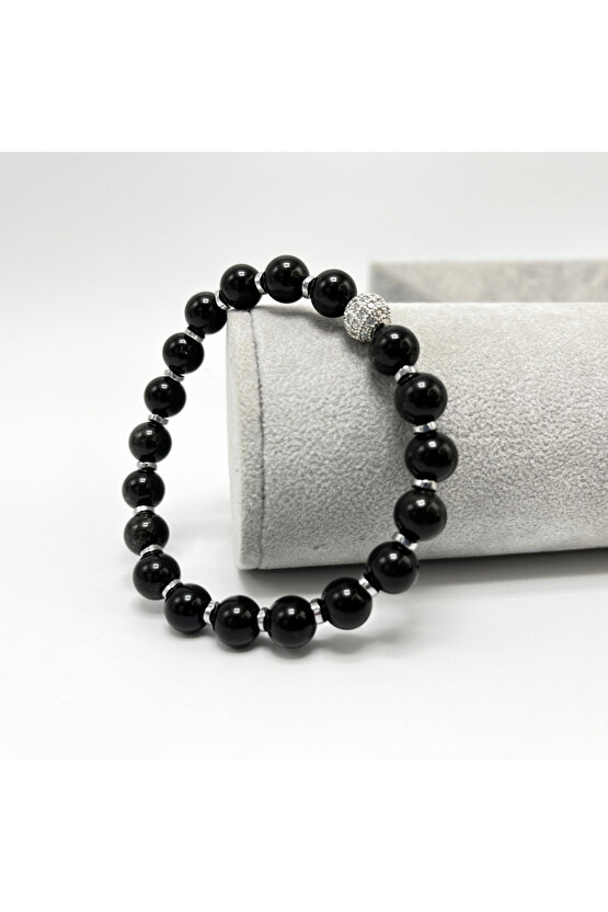 Unisex Beyaz Doğal Taş Necef Dizi Küre Kesim Kolye 8 mm