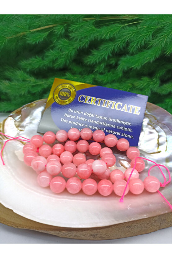 10  MM PEMBE KUVARS DOĞAL TAŞ DİZİ 40 CM UZUNLUĞUNDA (SERTİFİKALI)