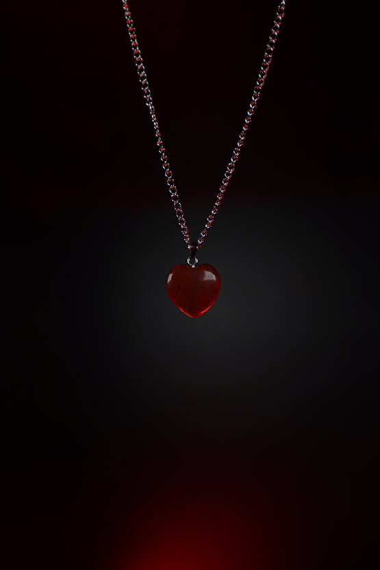 Kırmızı Jasper Doğaltaş Kalp Kesim Kolye