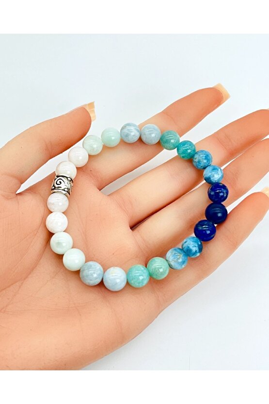 Ay Taşı - Akuamarin - Larimar -apatit - Lapis 8mm Unisex Bileklik