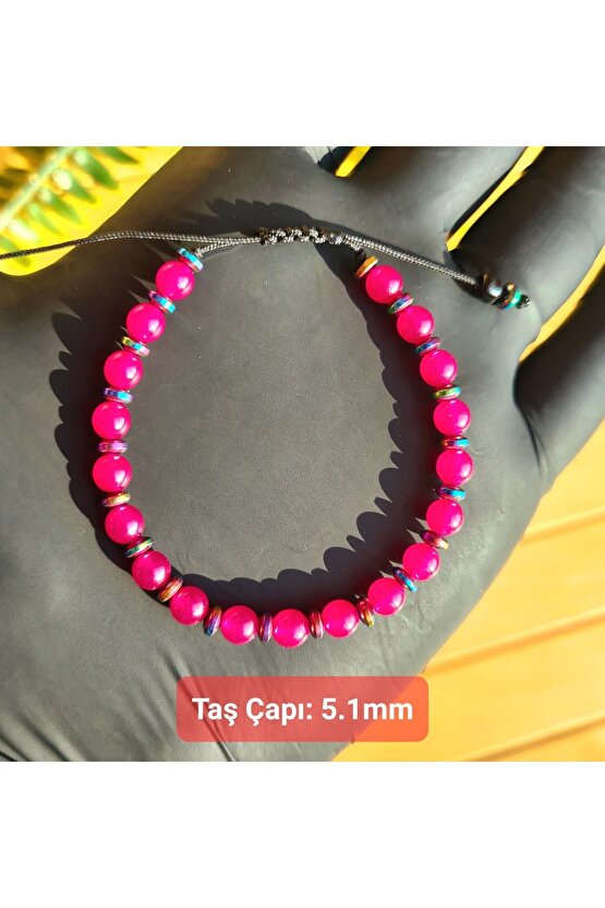 Yakut Doğal Taş Bileklik ( Taş Çapı: 5.1mm ) (el Yapımı Tasarım Ürünler)