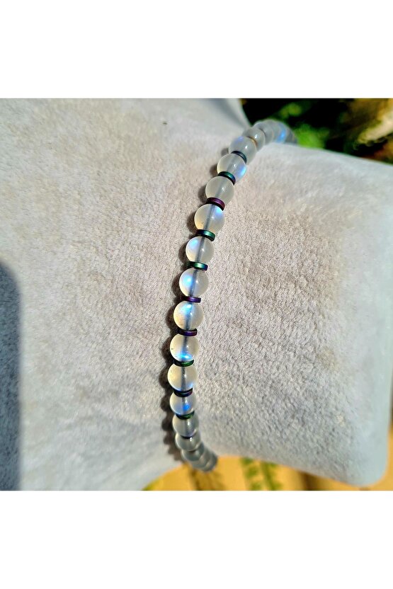 Zirve Kalite Aytaşı - Ay Taşı Doğal Taş Bileklik (taş Çapı:5.2mm ) (el Yapımı Tasarım Ürünler)