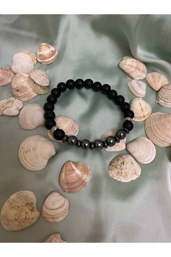 Sirius Doğal Taş Onix-hematit Taşı Unisex Doğal Taş Bileklik