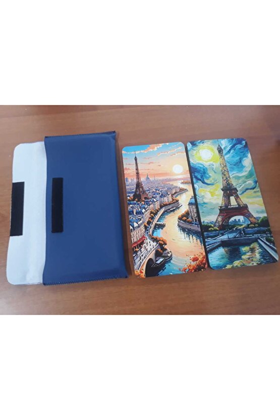 Mini Tavla Seyahat Tavla Cep Tavla 24x24 Özel Deri Kılıflı-EYFEL KULESİ