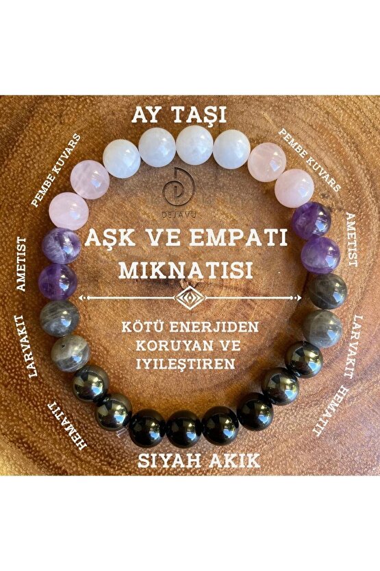 Aşk Mıknatısı Bileklik Ametist, Akik, Pembe Kuvars, Larvakit , Hematit , Ay Taşı