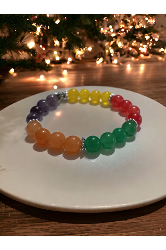 Mutluluk Çakra Bilekliği Ametist, Yeşim, Lal, Güneş Taşı, Sitrin Kuvars