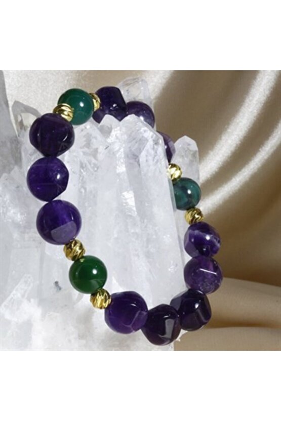 Ametist - Akik Altın Kaplama Tasarım Bileklik