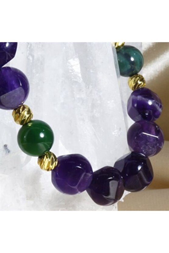 Ametist - Akik Altın Kaplama Tasarım Bileklik