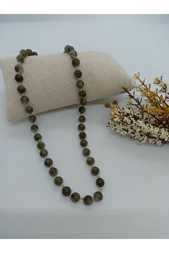 DOĞALTAŞ TASARIM KOLYE- LABRADORİT TAŞINDAN DÜĞÜMLÜ KOLYE