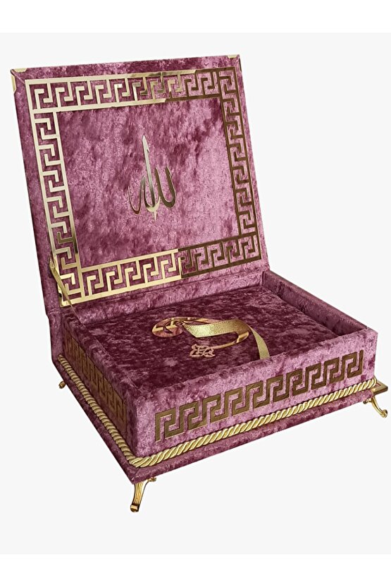 Ayaklı Plaket Kadife Kaplı Kuranı Kerim Orta Boy