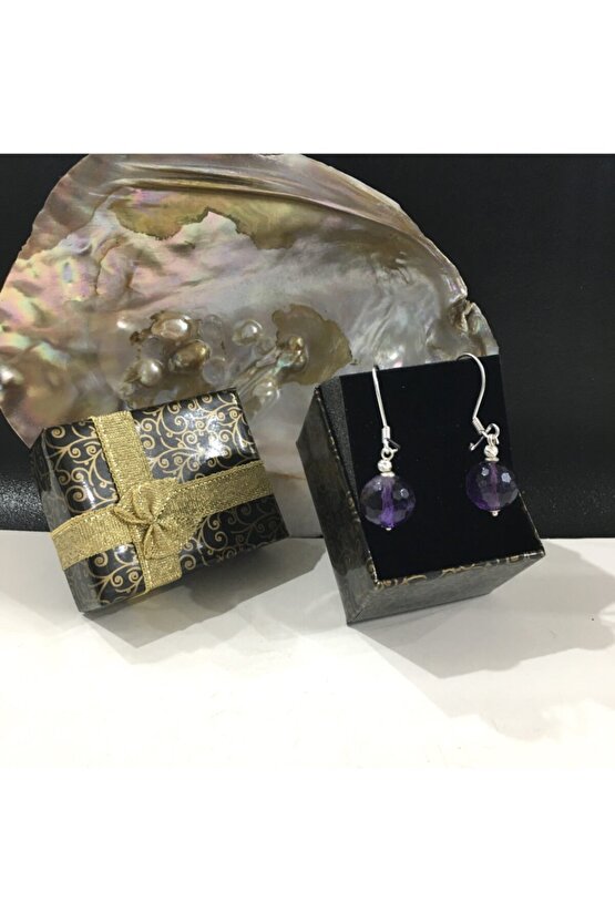 Kadın Doğal Fasetli Ametist Taşlı Gümüş Klipsli Küpe Hsg00245