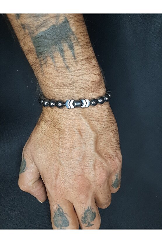 Metalik Füme Doğal Taş Hematit Taşı Bileklik Unisex Şık Tasarım