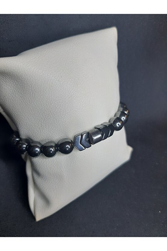 Metalik Füme Doğal Taş Hematit Taşı Bileklik Unisex Şık Tasarım