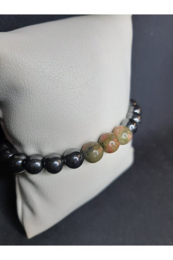 Hematit ve Unakit Taşları ile Tasarlanmış Tarz Bileklik Unisex