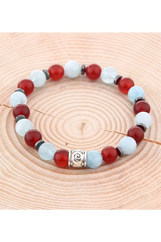 Hematit, Akik, Aquamarin Doğal Taş 8 Mm Bileklik