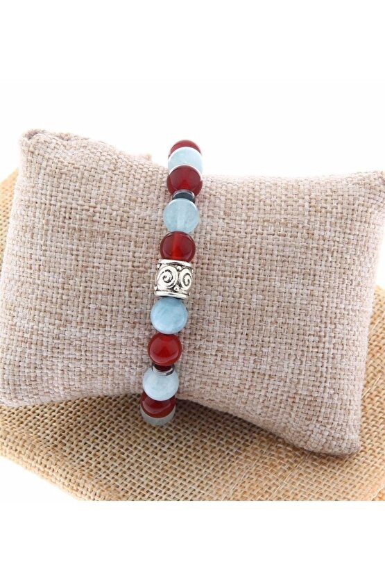 Hematit, Akik, Aquamarin Doğal Taş 8 Mm Bileklik