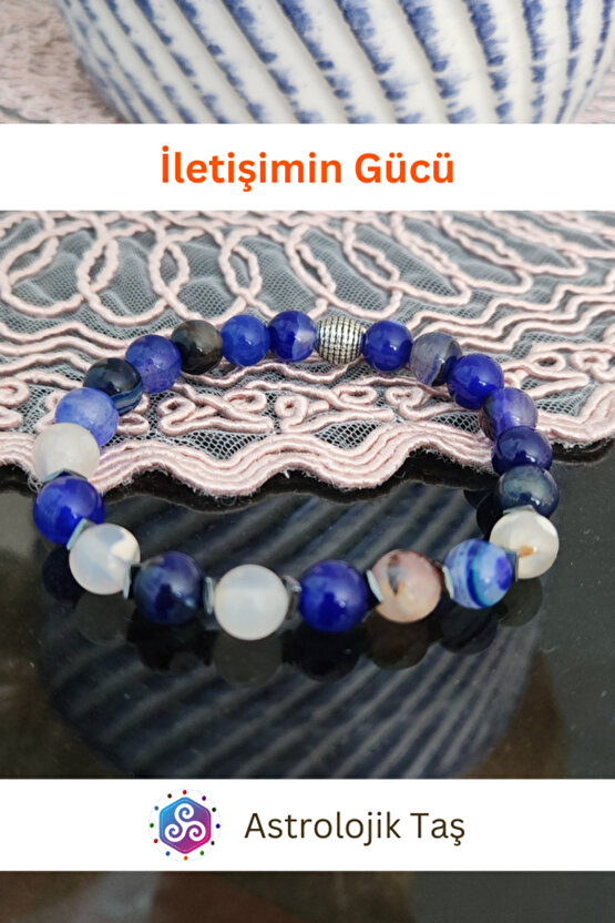 İletişimin Gücü Doğal Taş Bileklik (Mavi Akik, Beyaz Akik)