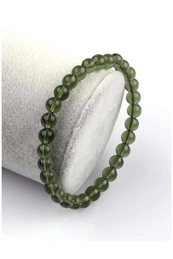 Moldavit Doğal Taş Bileklik 6 mm Küre Kesim