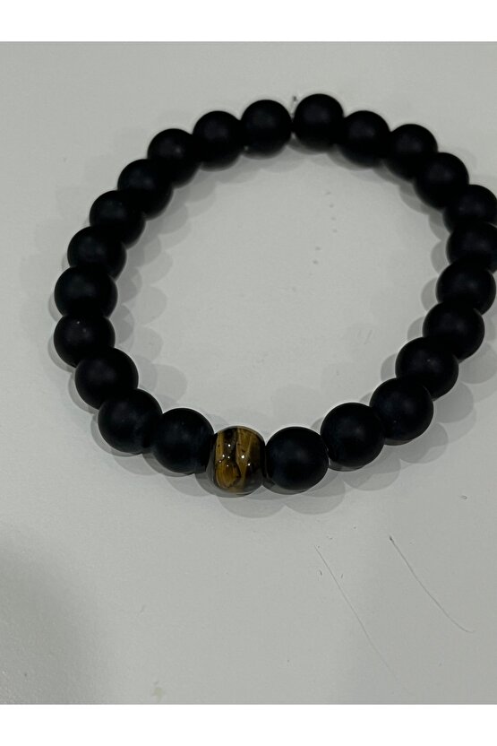 Mat siyah oniks taş Kaplan gözü Doğal taş bileklik Unisex hediyelik bileklik
