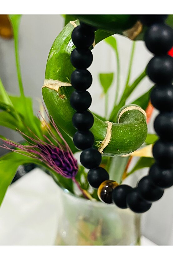 Mat siyah oniks taş Kaplan gözü Doğal taş bileklik Unisex hediyelik bileklik