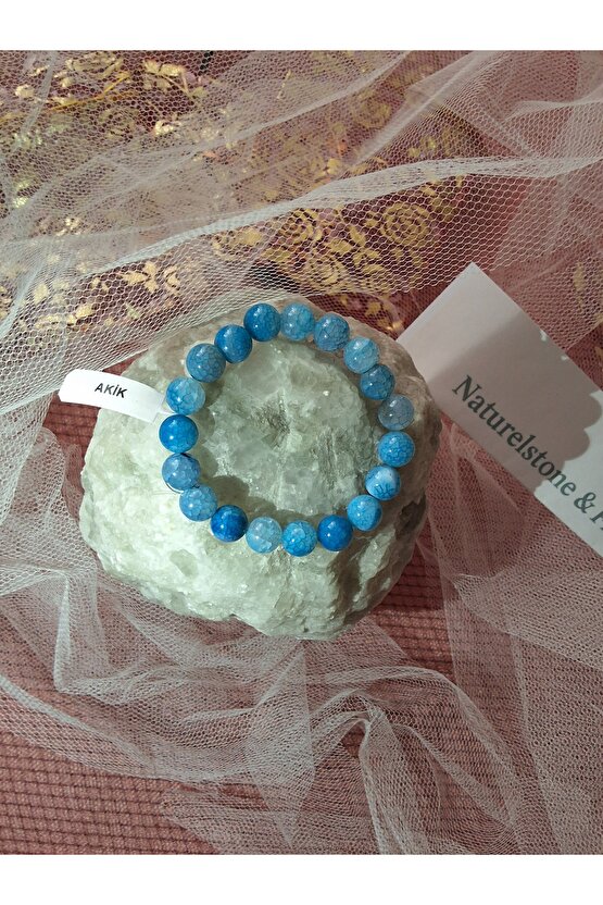 Mavi Akik Doğaltaş Bileklik – Sakinlik Ve Manevi Şifa Taşı, Unisex, 10 Mm - Doğaltaş Garantili