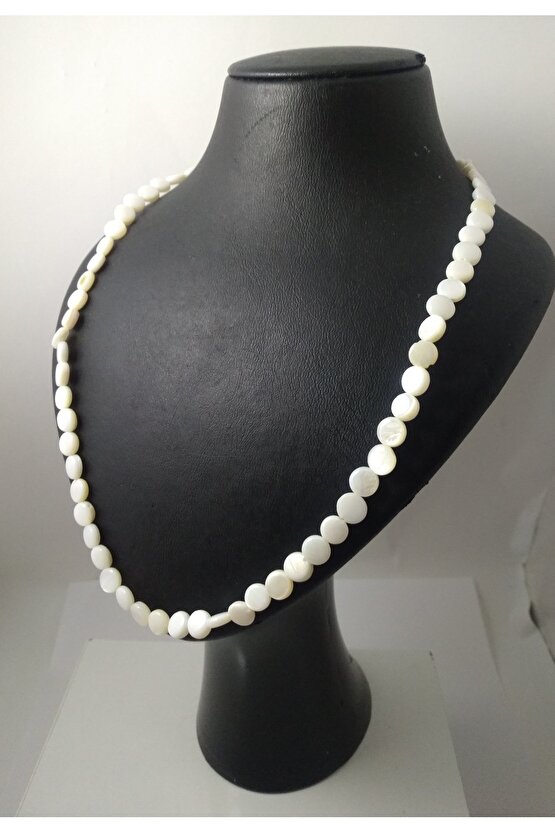 Beyaz Sedef Taşı Kolye  Doğaltaş Kolye 6 mm