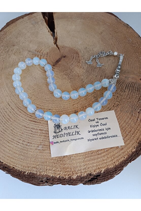 DOĞALTAŞ TESPİH  OPAL AYTAŞI TESPİH 10 mm AHŞAP KUTULU-1022