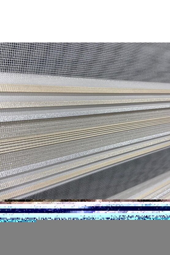 Zebra Stor Perde Krem Gold Simli Lüx Etek Dilimli