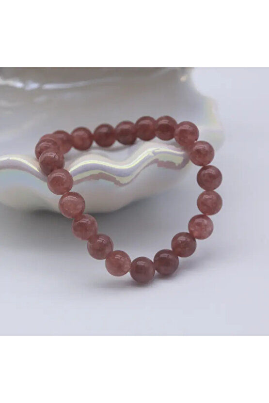 Şifalı - Çilek Kuvars Doğal Taş Bileklik 6 mm – Sevgi ve Pozitif Enerji Taşı - Elastik ipli