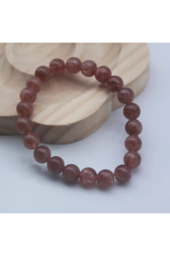 Şifalı - Çilek Kuvars Doğal Taş Bileklik 6 mm – Sevgi ve Pozitif Enerji Taşı - Elastik ipli