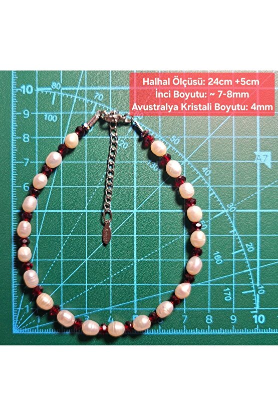 İnci Doğal Taş Halhal - Yakut Kırmızı - 1 Adet ( El Yapımı Tasarım Ürünler )