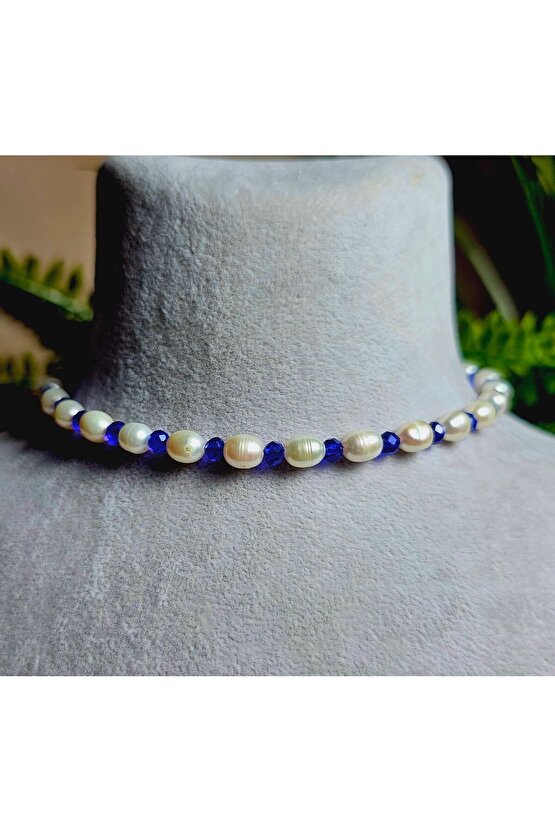 İnci Doğal Taş Halhal - Saks Mavisi - 1 Adet ( El Yapımı Tasarım Ürünler )